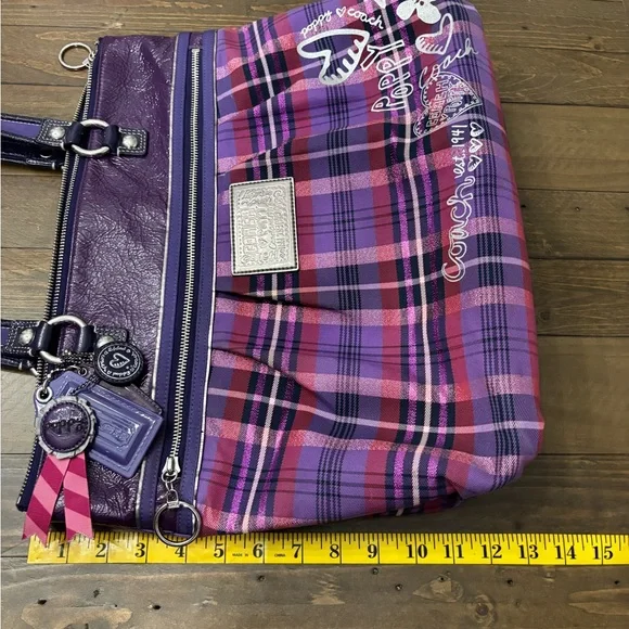 Coach Poppy Tartan Plaid Glam Tote Bag - Picture 12 of 15